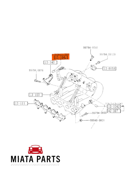 Miata Parts NZ genuine Mazda MX5 NA intake manifold cap blank diagram showing part 13-104J assembly