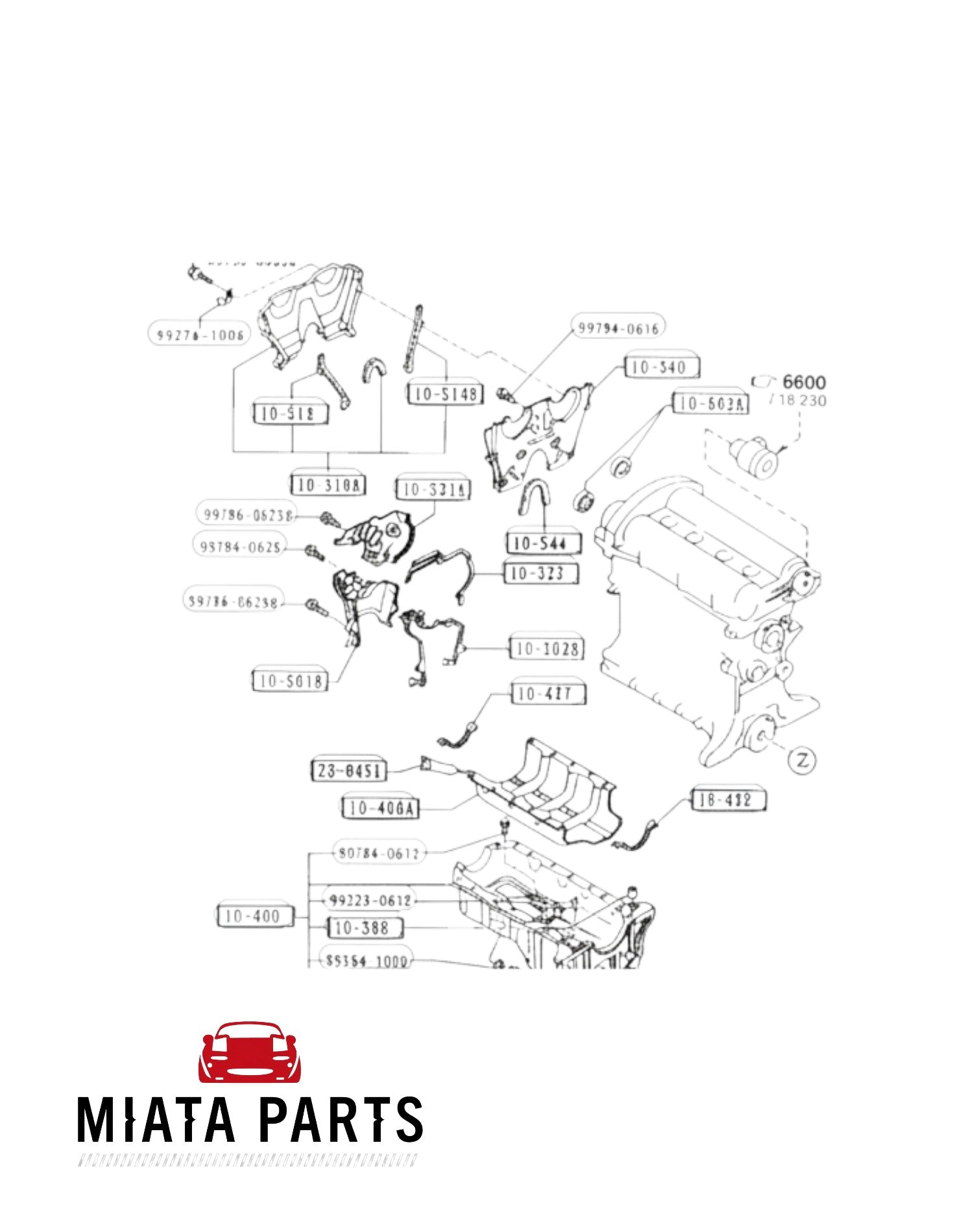 Miata Parts NZ genuine Mazda MX5 NA upper plastic timing cover gasket diagram for 1989-1997 models.