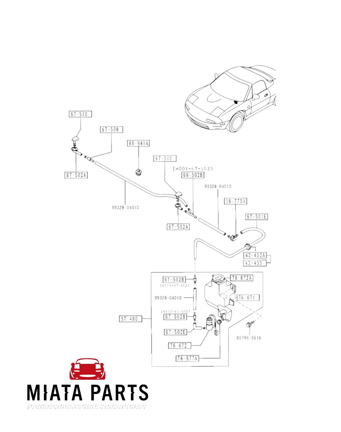 Miata Parts NZ genuine Mazda MX5 NA washer hose clip middle, part number 99328-04010, for 1989-1997 models.